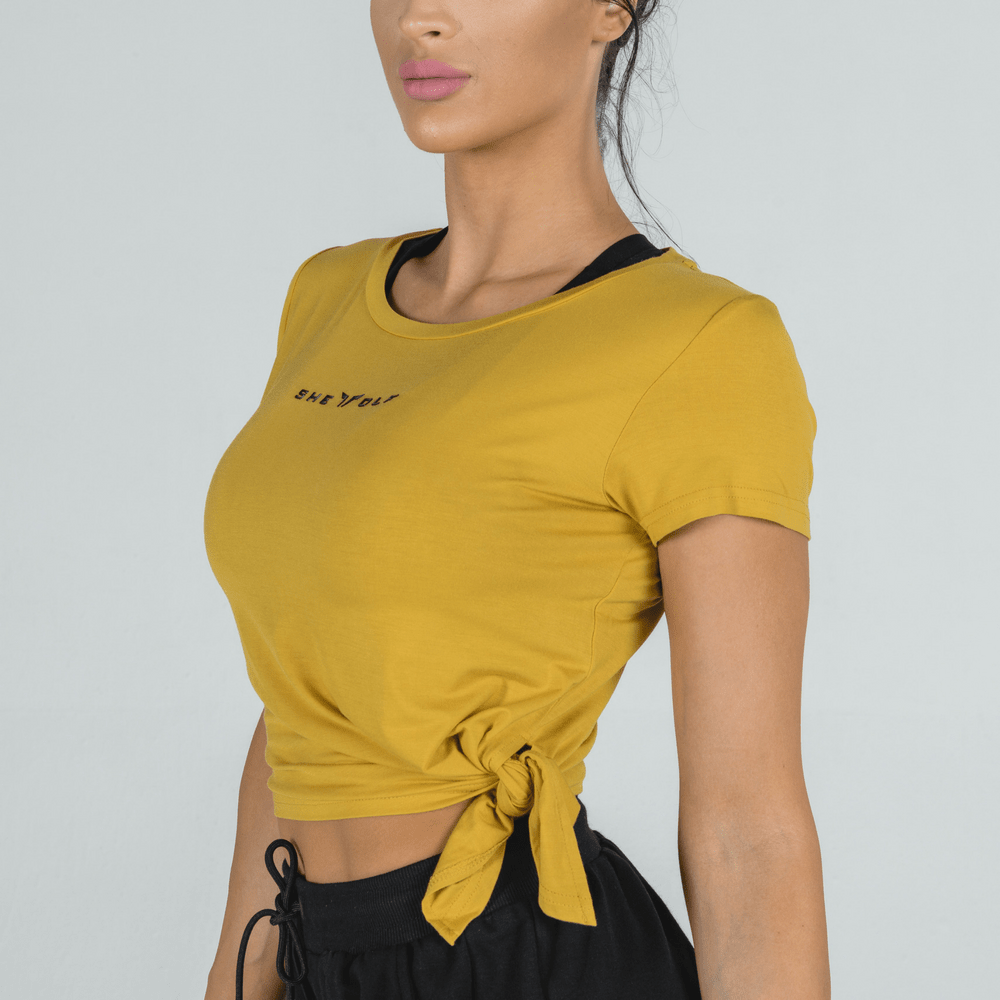 squatwolf-gym-t-shirts-for-women-she-wolf-crop-top-mustard-workout-clothes